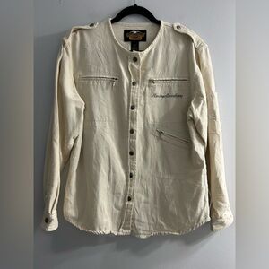 Harley Davidson Women's Cream Denim Snap Button Long Sleeve Shirt cotton